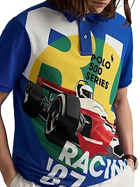 Classic-Fit Mesh Graphic Polo Shirt