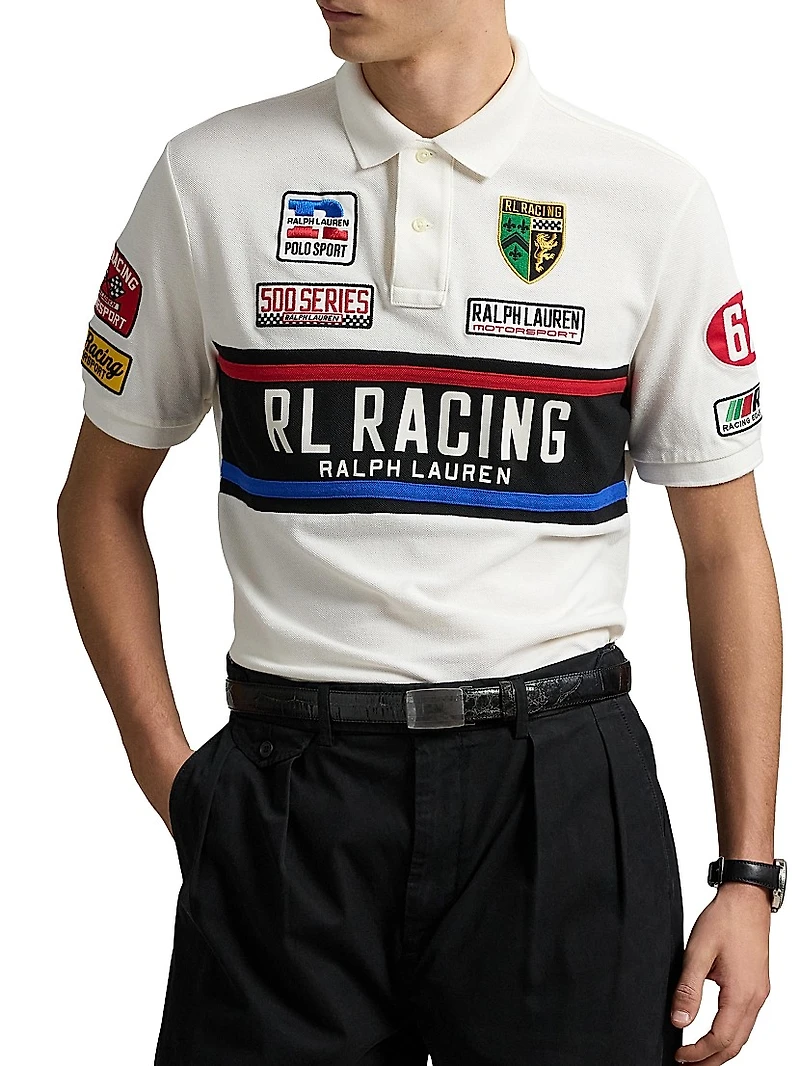 Classic-Fit Mesh Graphic Polo Shirt