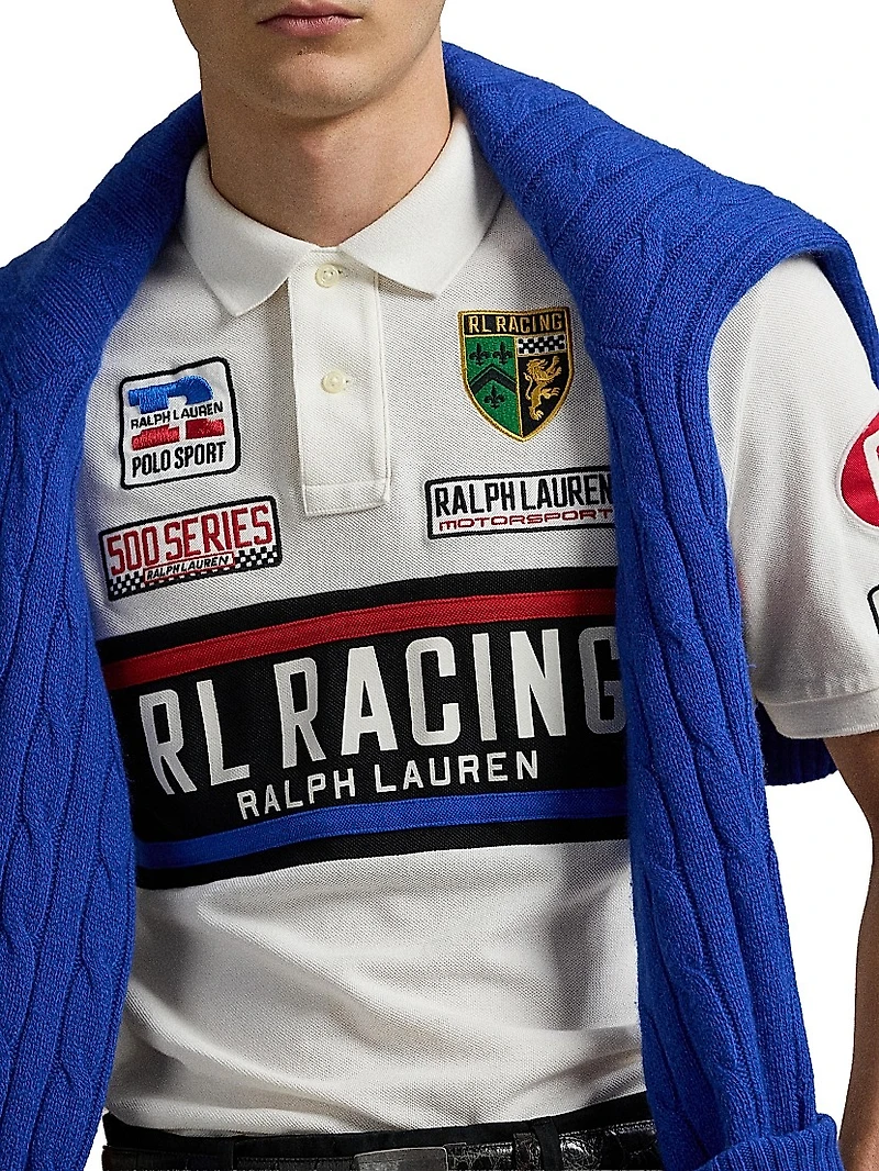 Classic-Fit Mesh Graphic Polo Shirt