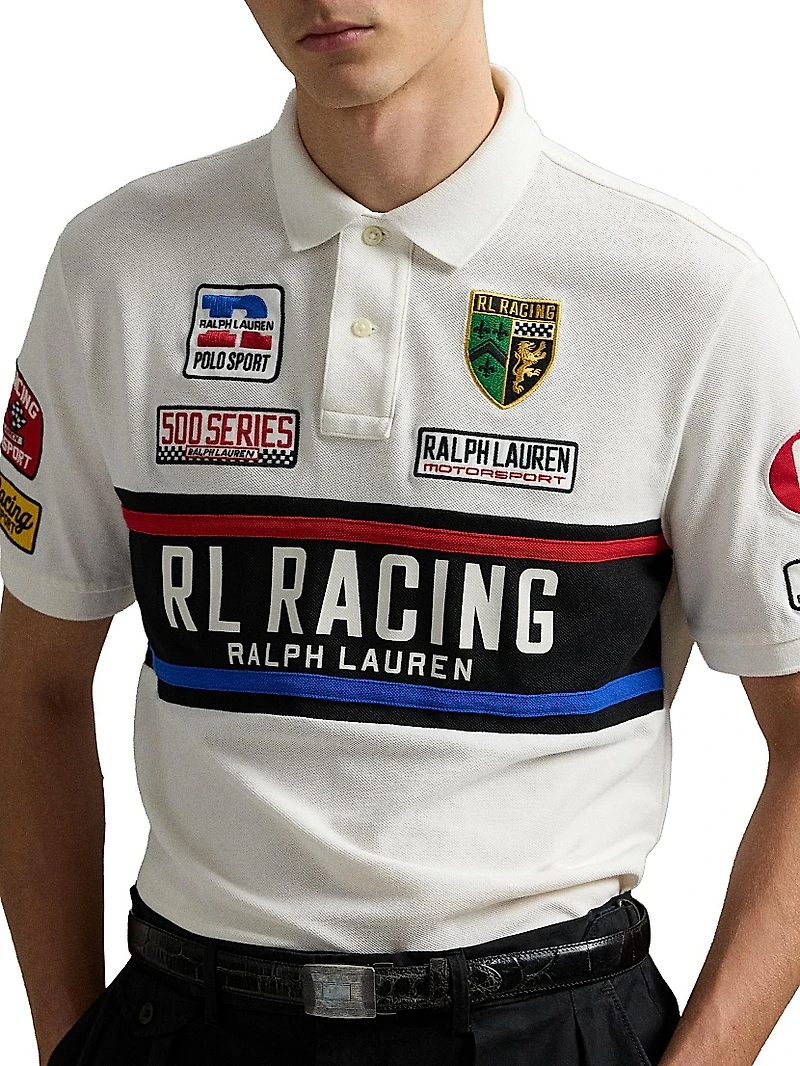 Classic-Fit Mesh Graphic Polo Shirt