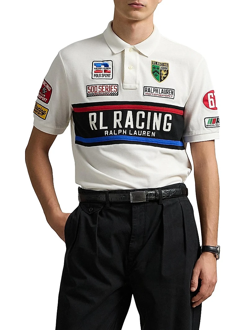 Classic-Fit Mesh Graphic Polo Shirt