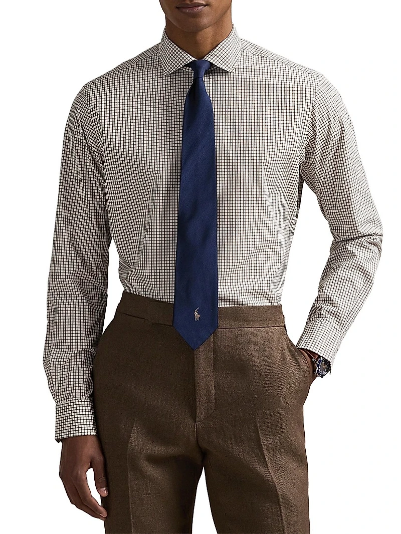 Glen Plaid Cotton Poplin Button-Front Shirt