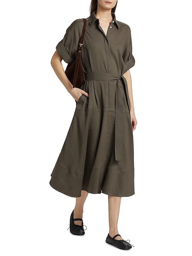 Scottie Linen-Blend Midi-Shirtdress