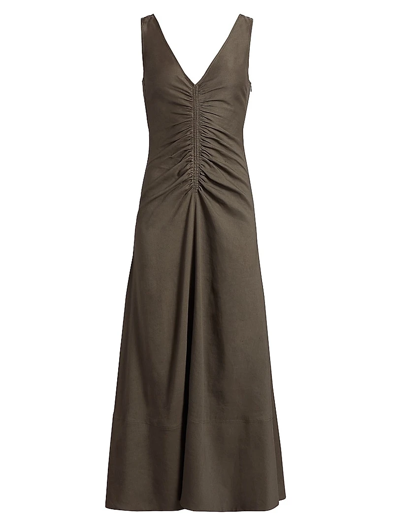 Remi Ruched V-Neck Midi Dress