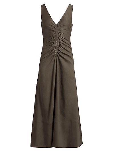 Remi Ruched V-Neck Midi Dress