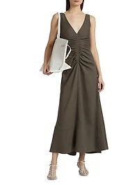 Remi Ruched V-Neck Midi Dress