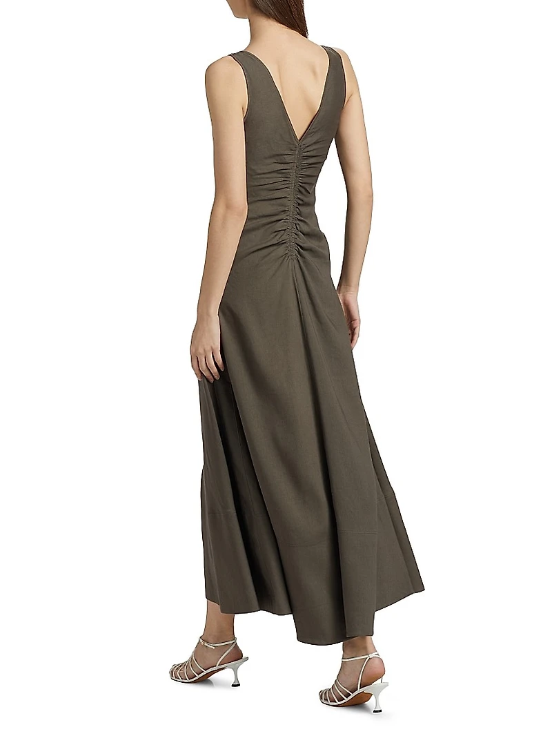 Remi Ruched V-Neck Midi Dress