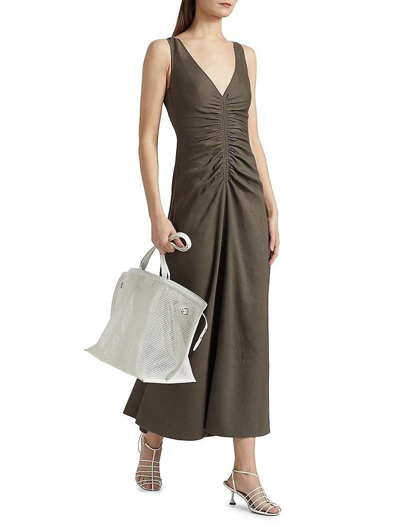 Remi Ruched V-Neck Midi Dress