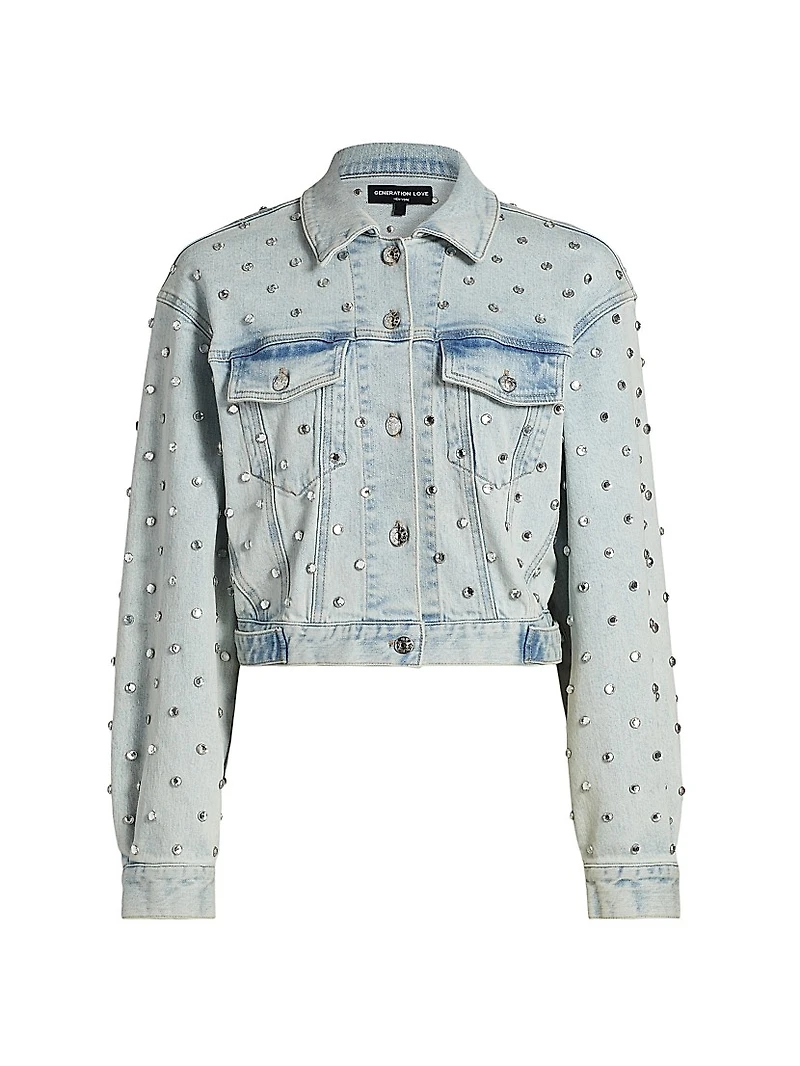 Toddie Crystal Stretch-Denim Crop Jacket