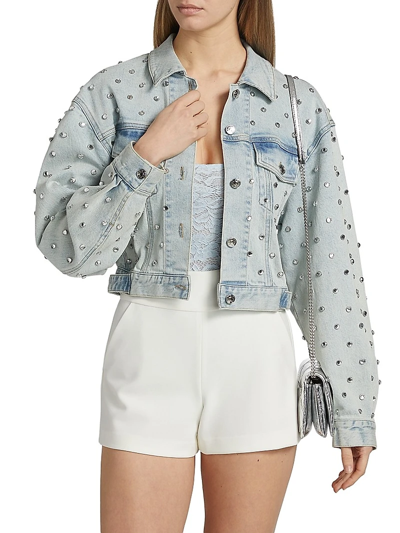 Toddie Crystal Stretch-Denim Crop Jacket