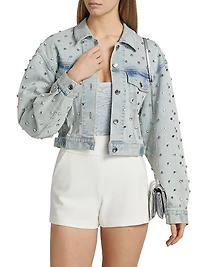 Toddie Crystal Stretch-Denim Crop Jacket