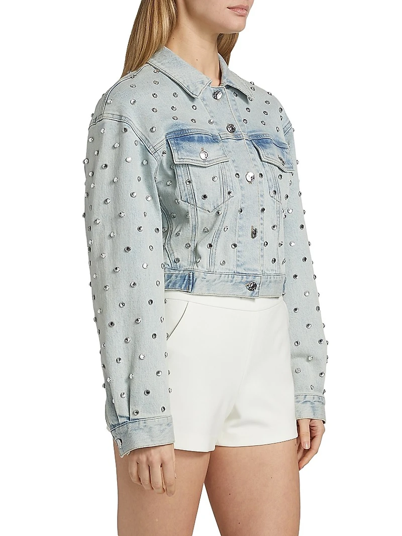 Toddie Crystal Stretch-Denim Crop Jacket