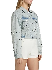 Toddie Crystal Stretch-Denim Crop Jacket