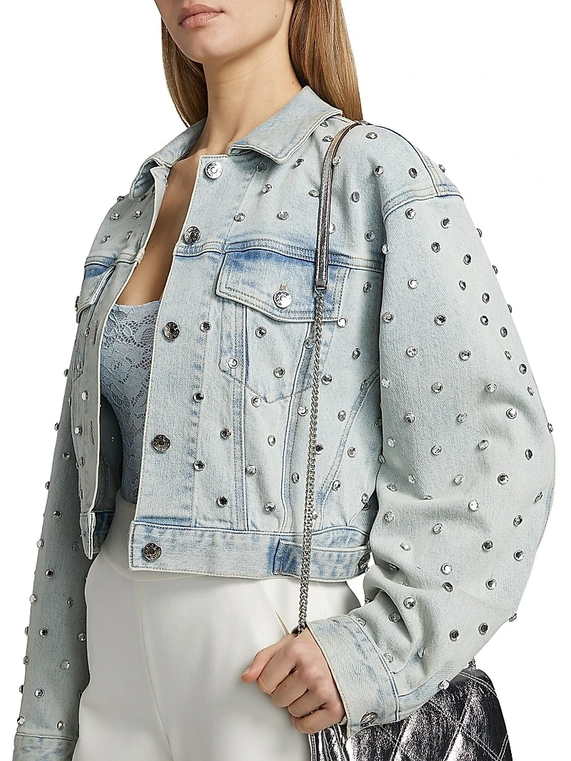 Toddie Crystal Stretch-Denim Crop Jacket