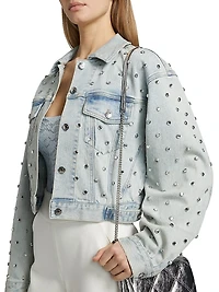 Toddie Crystal Stretch-Denim Crop Jacket