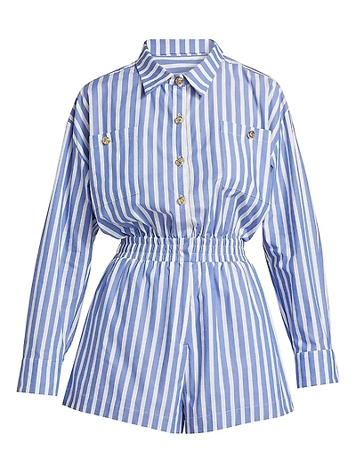Yera Striped Cotton Poplin Romper