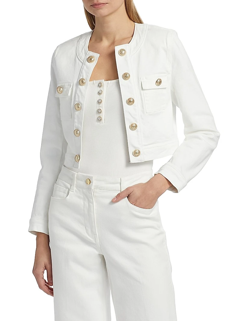 Valentina Stretch Denim Collarless Crop Jacket