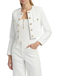 Valentina Stretch Denim Collarless Crop Jacket