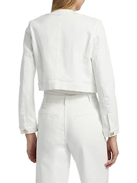 Valentina Stretch Denim Collarless Crop Jacket
