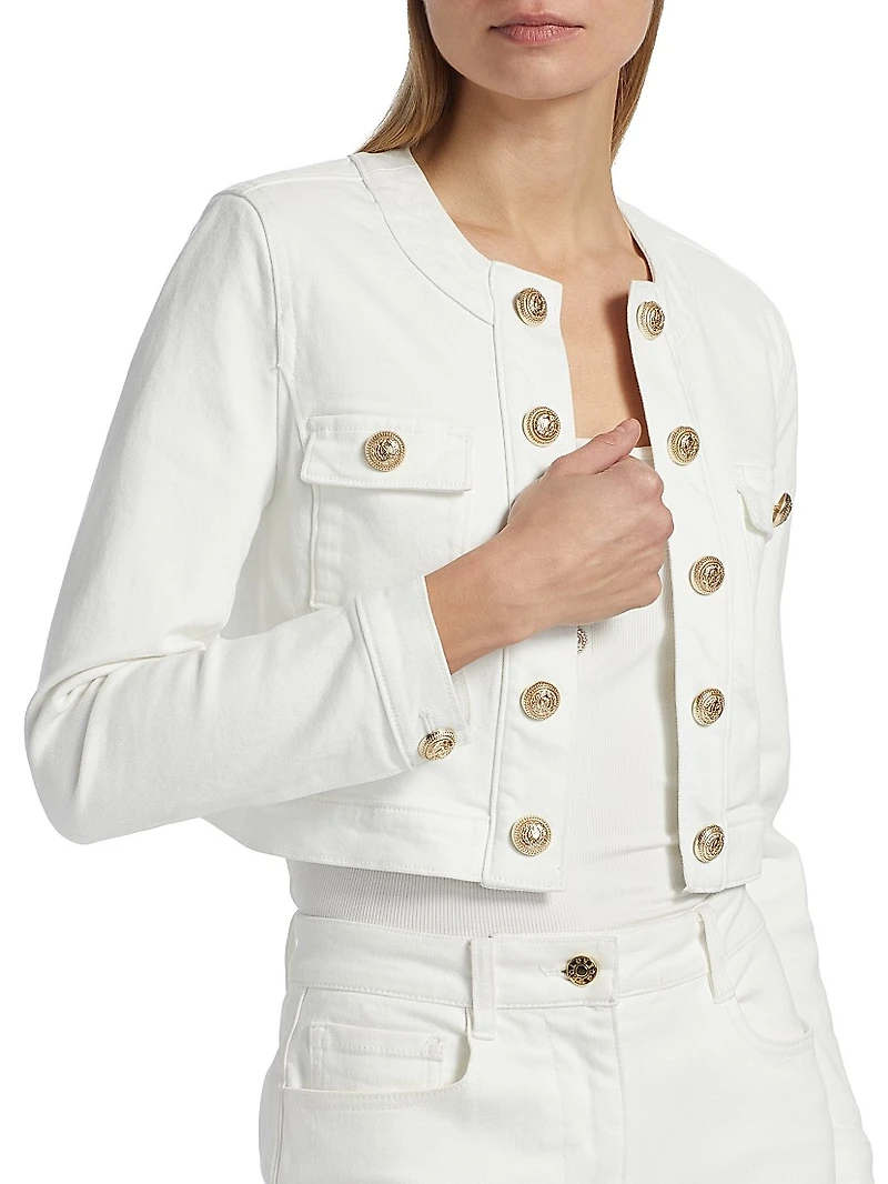 Valentina Stretch Denim Collarless Crop Jacket