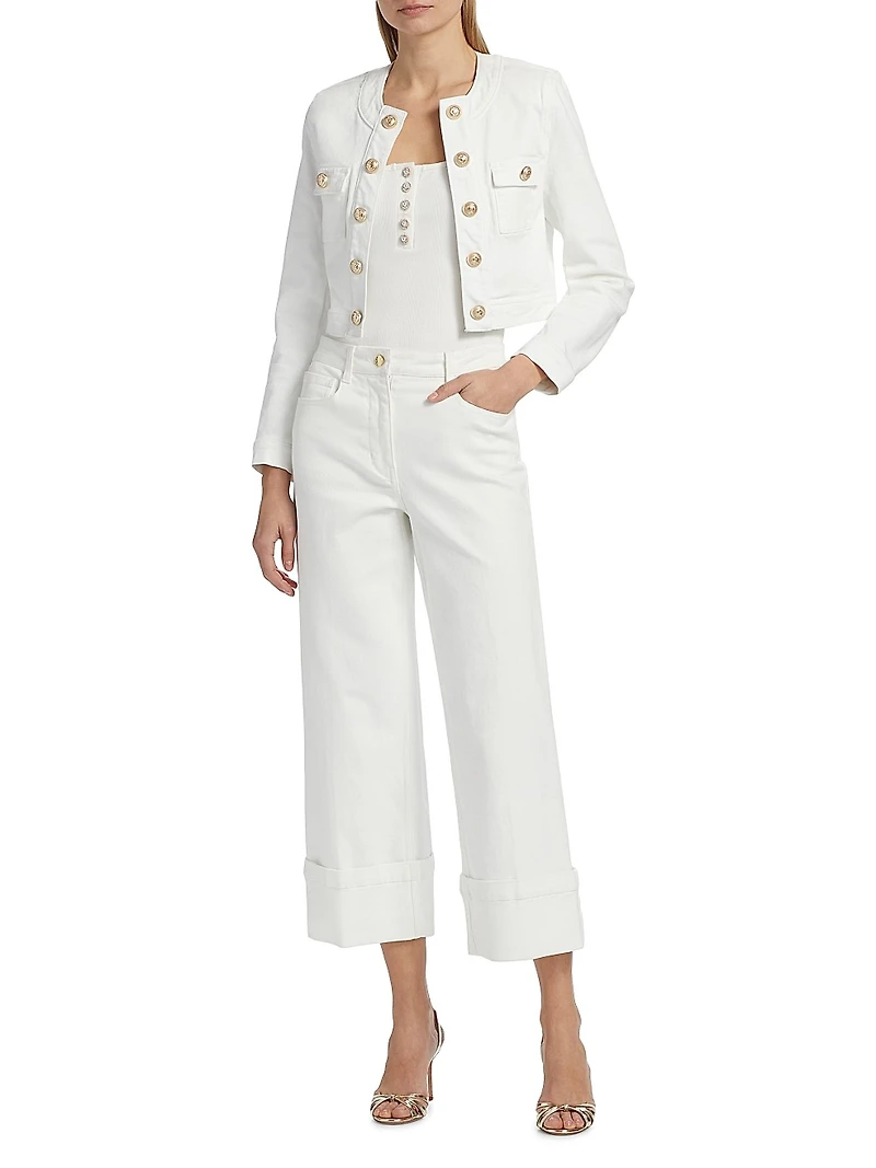 Valentina Stretch Denim Collarless Crop Jacket