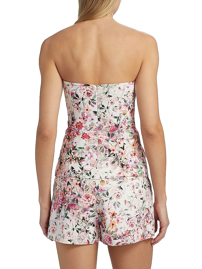 Quinn Floral Linen-Blend Strapless Top