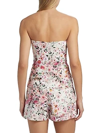 Quinn Floral Linen-Blend Strapless Top