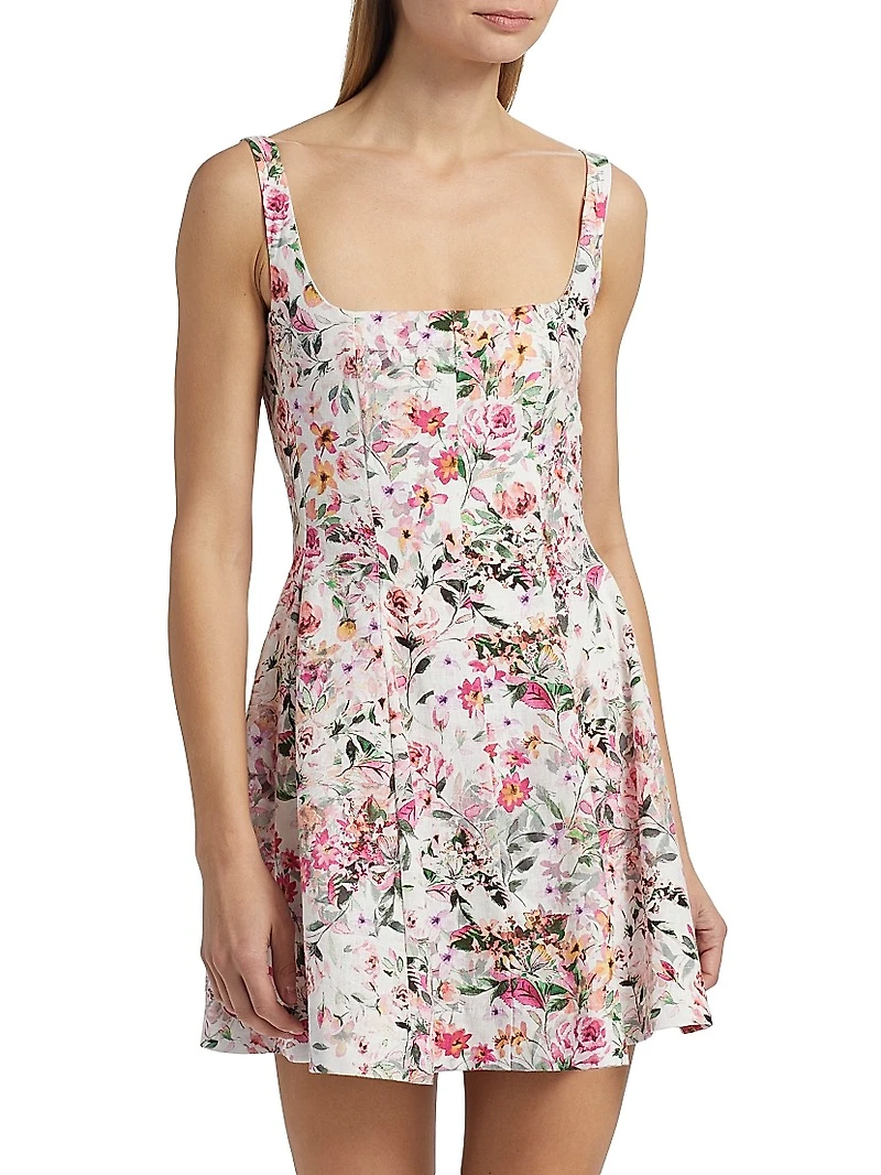 Courtney Floral Linen-Blend Fit & Flare Minidress