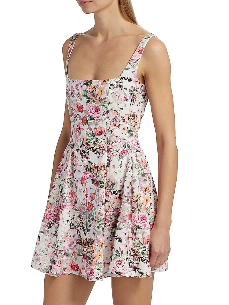Courtney Floral Linen-Blend Fit & Flare Minidress