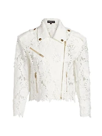 Crawford Floral Guipure Lace Zip-Up Moto Jacket