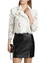 Crawford Floral Guipure Lace Zip-Up Moto Jacket