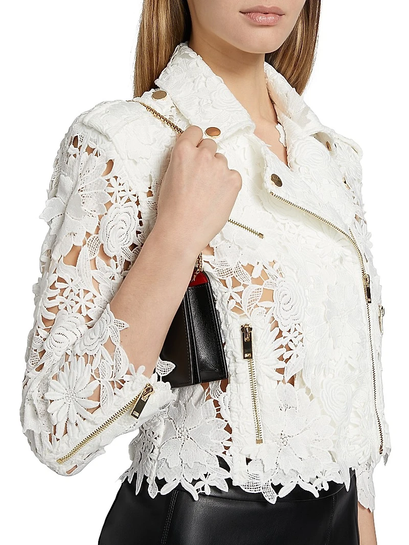 Crawford Floral Guipure Lace Zip-Up Moto Jacket