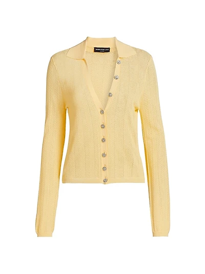 Megan Pointelle-Knit V-Neck Cardigan