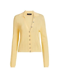 Megan Pointelle-Knit V-Neck Cardigan