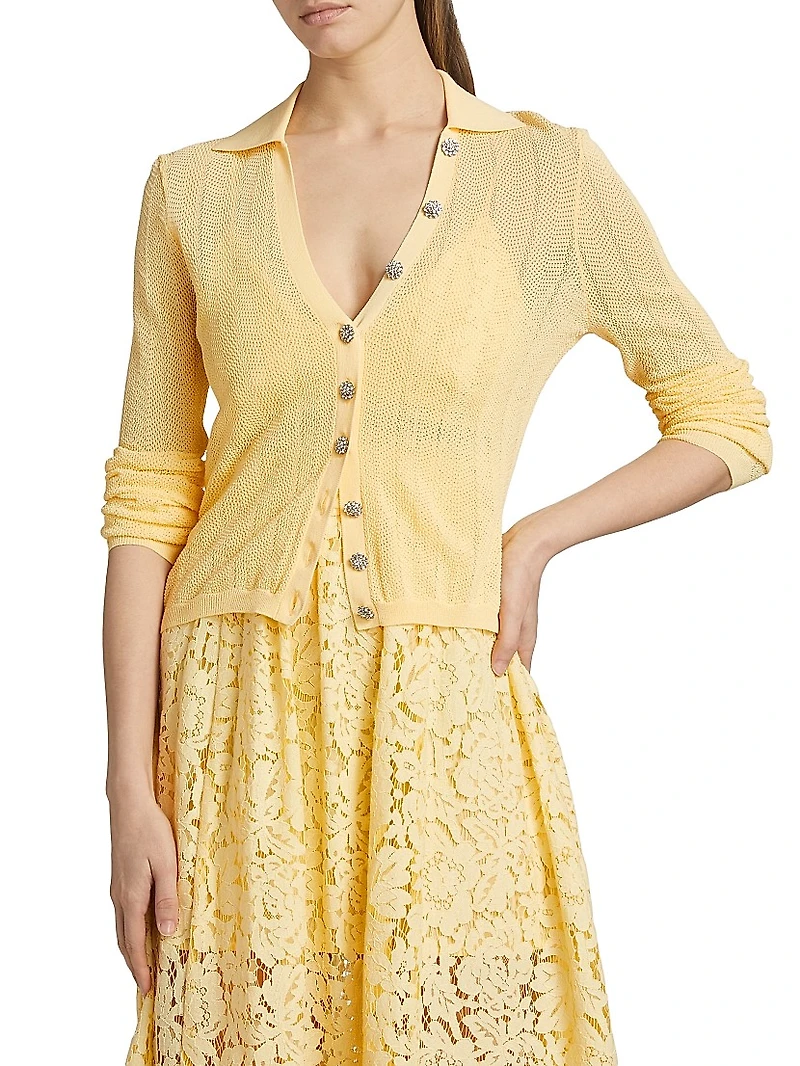 Megan Pointelle-Knit V-Neck Cardigan