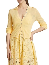 Megan Pointelle-Knit V-Neck Cardigan