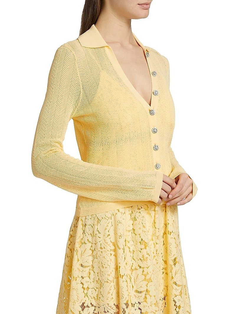 Megan Pointelle-Knit V-Neck Cardigan