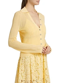 Megan Pointelle-Knit V-Neck Cardigan