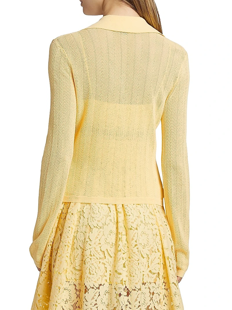 Megan Pointelle-Knit V-Neck Cardigan