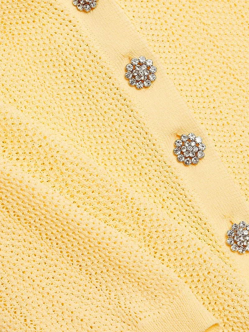 Megan Pointelle-Knit V-Neck Cardigan