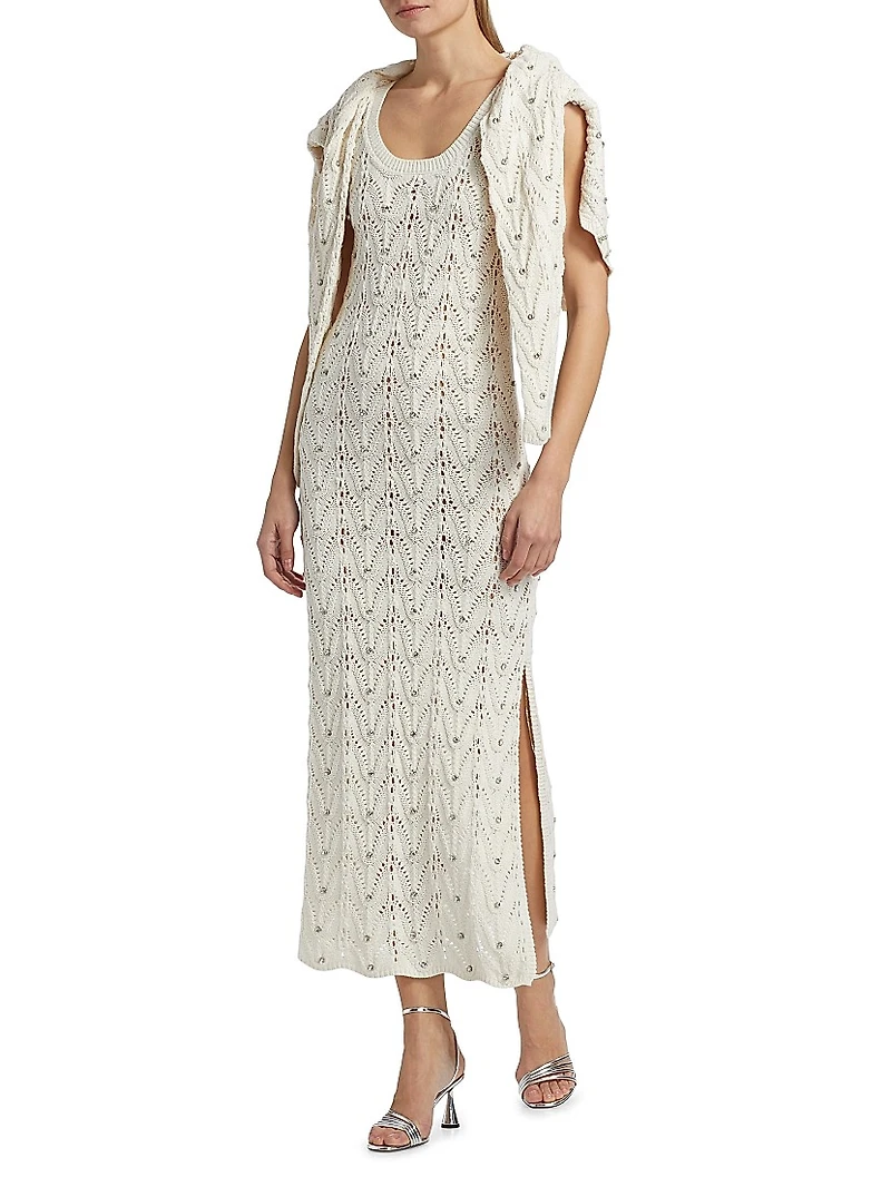 Vincent Crystal Pointelle-Knit Maxi Dress
