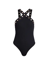 Sabeen Grommet Halterneck Bodysuit