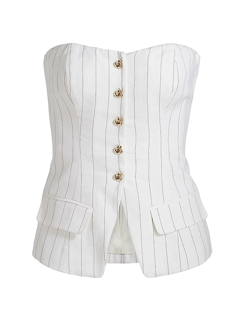 Quinn Pinstripe Linen-Blend Strapless Vest