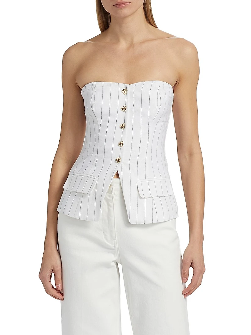 Quinn Pinstripe Linen-Blend Strapless Vest