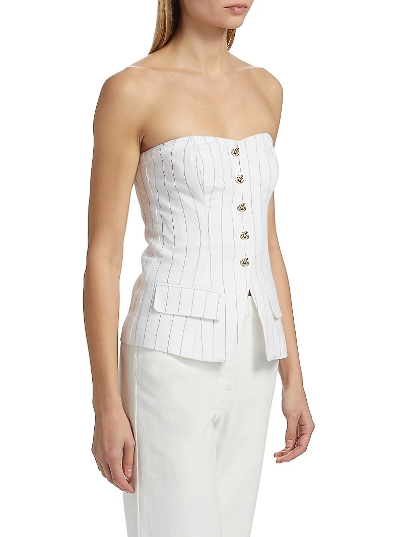 Quinn Pinstripe Linen-Blend Strapless Vest