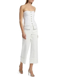 Quinn Pinstripe Linen-Blend Strapless Vest