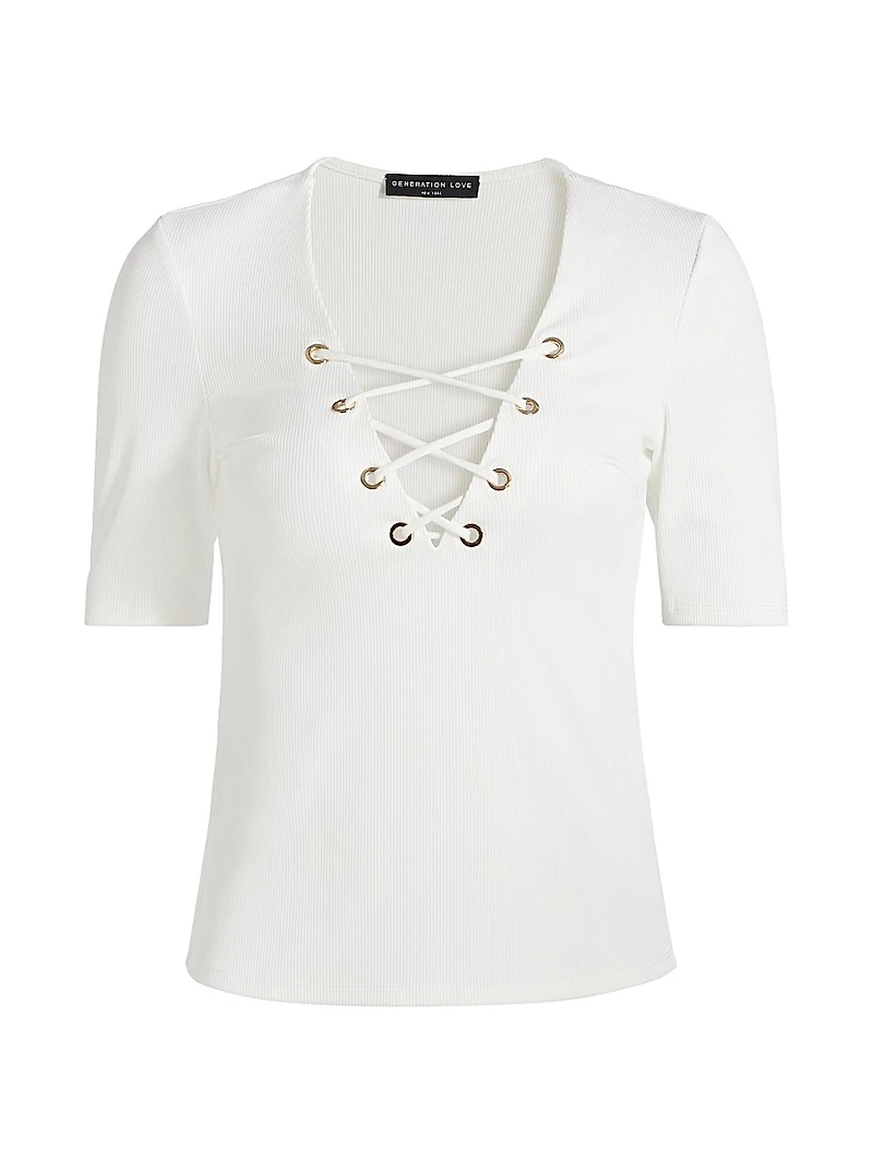 Ren Linen-Blend Lace-Up T-Shirt