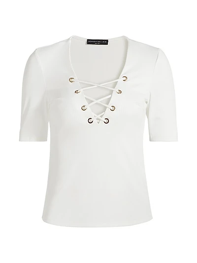 Ren Linen-Blend Lace-Up T-Shirt