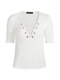 Ren Linen-Blend Lace-Up T-Shirt