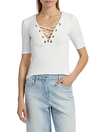 Ren Linen-Blend Lace-Up T-Shirt
